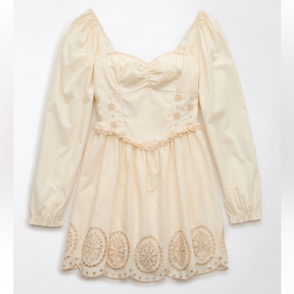 American Eagle Outfitters Womens Mini Dress Cream Embroidered Western Country